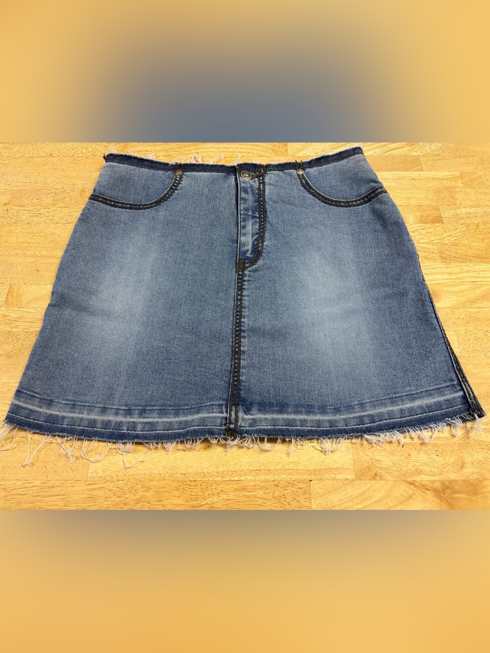 Younique Vintage Y2K Medium Blue Denim Mini Skirt with Frayed Hem